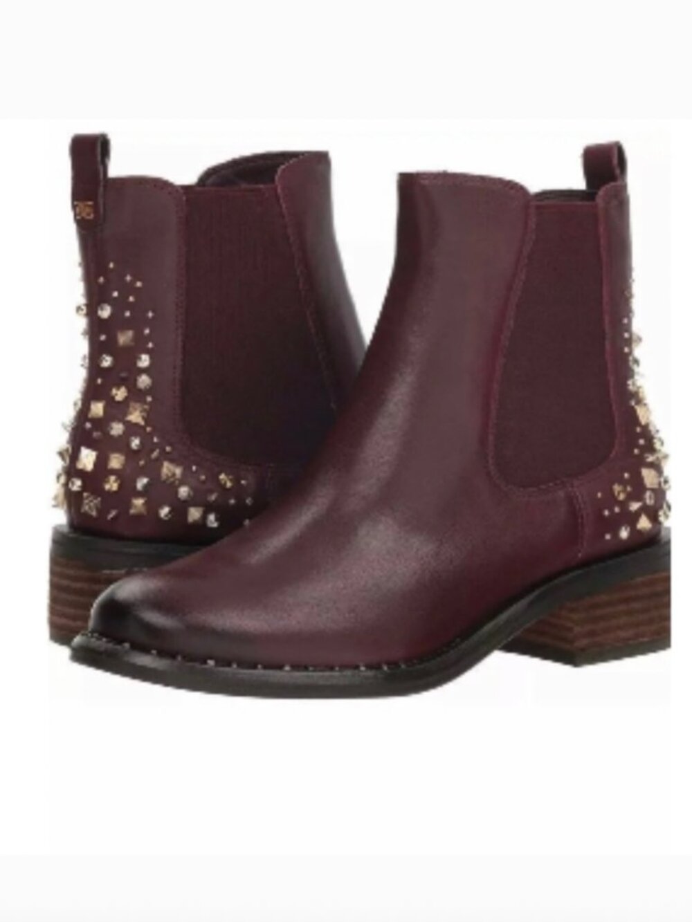 Sam Edelman Studded Dover Embellished Chelsea Bootie Burgundy Leather Size 8.5 M